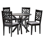 Baxton Studio Norah Modern Grey Fabric and Dark Brown Finished Wood 5-Piece Dining Set